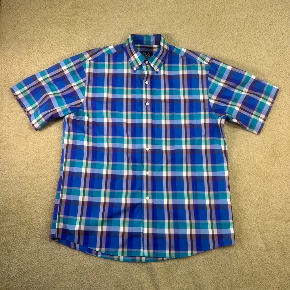 JOS A BANK Large Traveler's Collection Men Short Sleeve Plaid Button‎ Down Shirt